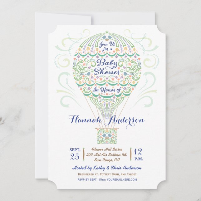 Convite Chá de fraldas de balão de ar quente Neutro (Frente)