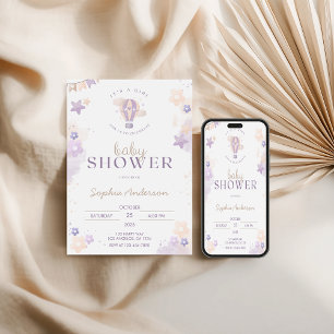 Convite Chá de fraldas de Balão de Ar Quente Puro e Quente