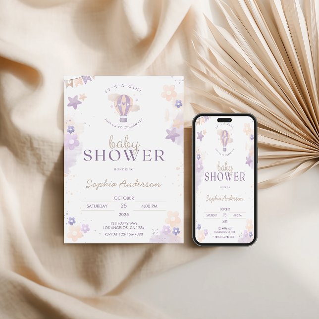 Convite Chá de fraldas de Balão de Ar Quente Puro e Quente (Criador carregado)