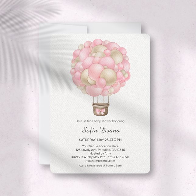 Convite Chá de fraldas de balão de ar quente rosa (Criador carregado)