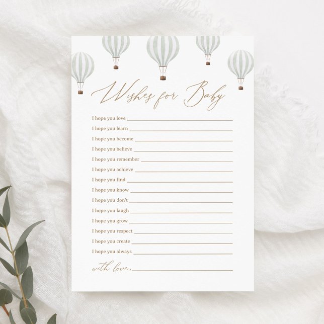 Convite Chá de fraldas de balão de ar quente verde deseja  (Criador carregado)