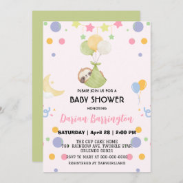 Convite Chá de fraldas de balão de lua de preguiça-branca