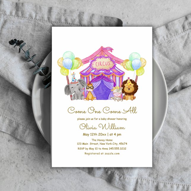 Convite Chá de fraldas de Balão do Circo Safari Cute (Cute Safari Circus Carnival Balloon Baby Shower Invitation)