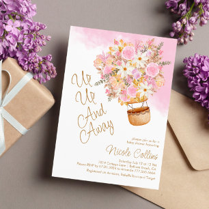 Convite Chá de fraldas de Balão Floral Rosa para Cima e pa