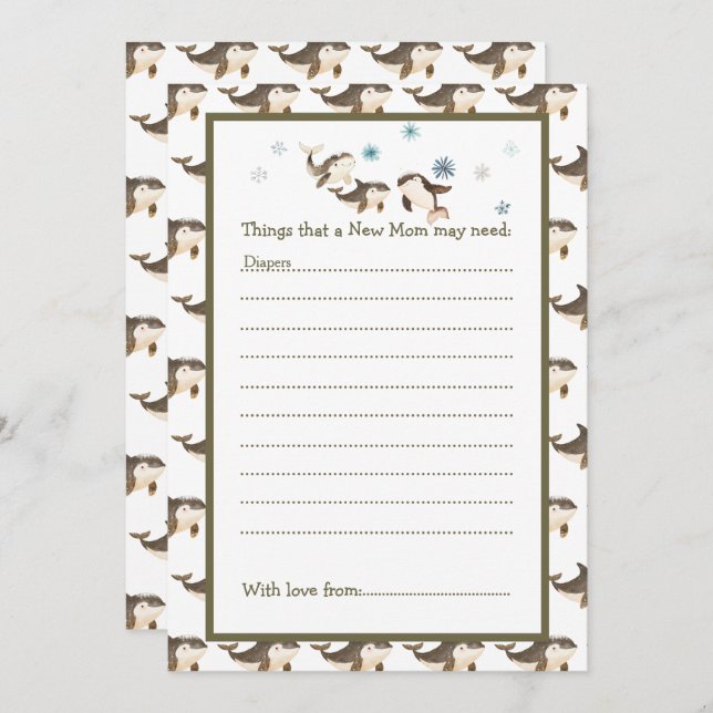 Convite Chá de fraldas de Baleia Árctico de inverno Cujo (Frente/Verso)