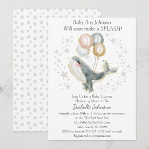 Convite Chá de fraldas de Baleia de Cachorro Cura, Dourad