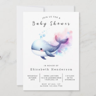 Convite Chá de fraldas de baleia editável neutro por sexo