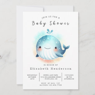 Convite Chá de fraldas de Baleia Imprimível Whimsy