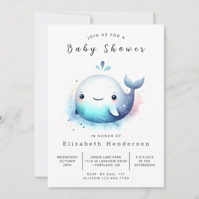 Convite Chá de fraldas de baleia online (Frente)