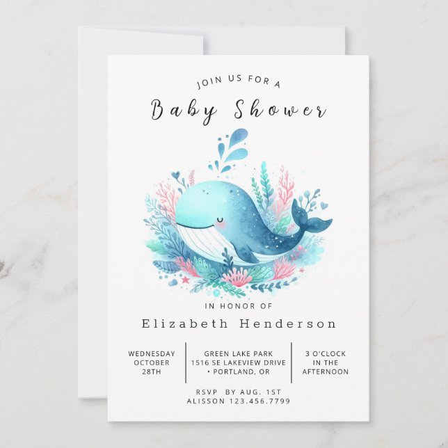 Convite Chá de fraldas de baleia online (Frente)