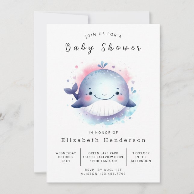 Convite Chá de fraldas de baleia online boêmia (Frente)