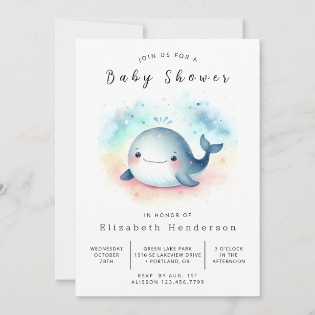Convite Chá de fraldas de baleia online entonado (Frente)