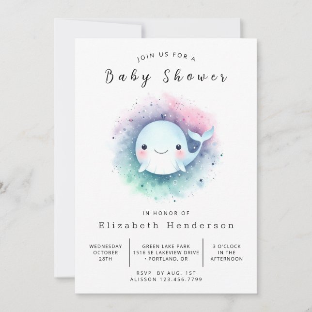 Convite Chá de fraldas de baleia online subaquático (Frente)