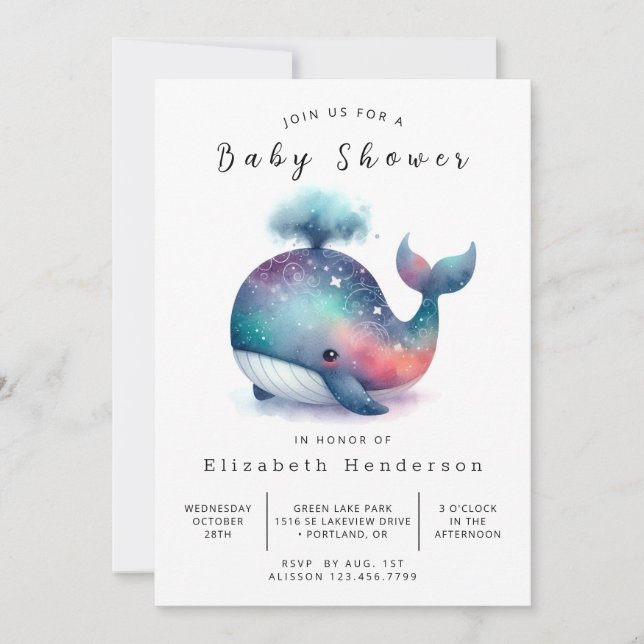 Convite Chá de fraldas de Baleia Personalizada da Boêmia (Frente)