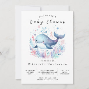 Convite Chá de fraldas de Baleia Personalizada Graceful