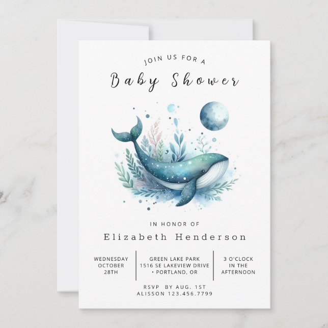 Convite Chá de fraldas de baleia personalizada subaquático (Frente)