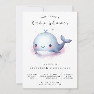 Convite Chá de fraldas de Baleia Personalizada Whimsy