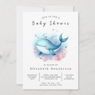 Convite Chá de fraldas de Baleia Personalizada Whimsy