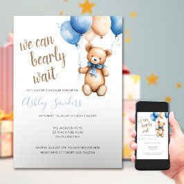 Convite Chá de fraldas de Balões Azul Tan do Urso de Teddy
