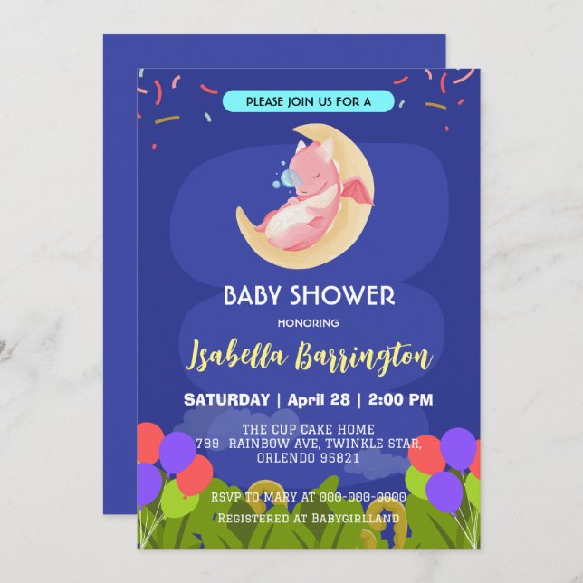 Convite Chá de fraldas de balões de dinossauros de um belo (Frente/Verso)