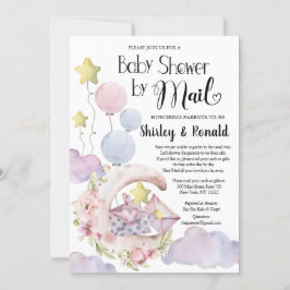 Convite Chá de fraldas de Balões Florais Rosa Elegante por