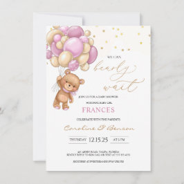 Convite Chá de fraldas de Balões Rosa de Urso Teddy Convit