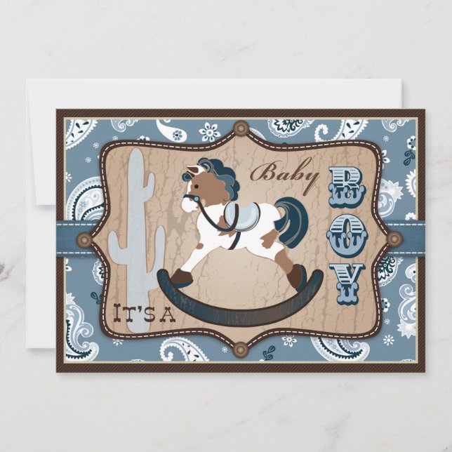 Convite Chá de fraldas de Bandanna Impressão e Cavalo Fogu (Frente)