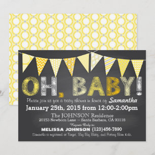 Convite Chá de fraldas de Banner de Bunting Amarelo do Qu