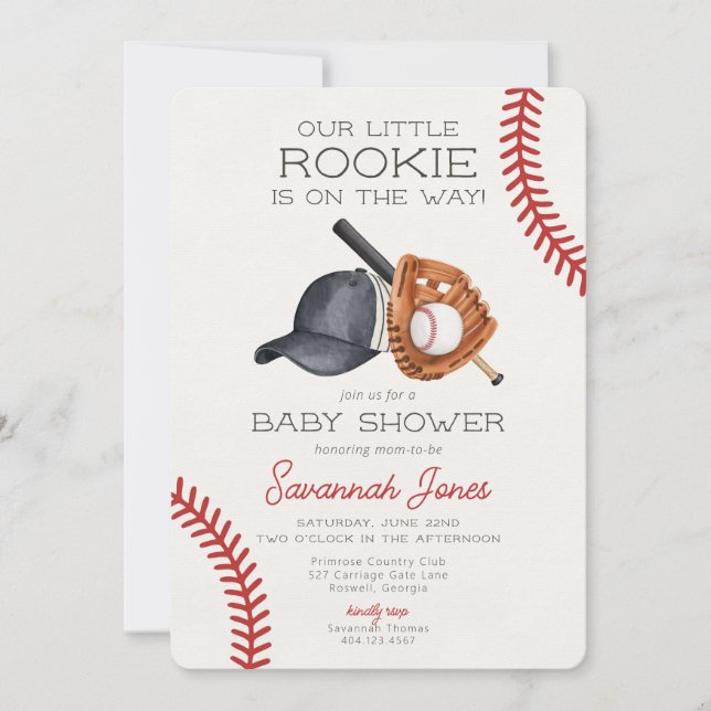 Convite Chá de fraldas de baseball Little Rookie (Frente)