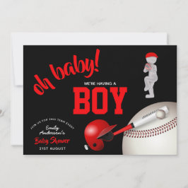 Convite CHÁ DE FRALDAS de baseball Red Black Invtions