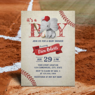 Convite Chá de fraldas de Basebol de Elefante Bonito