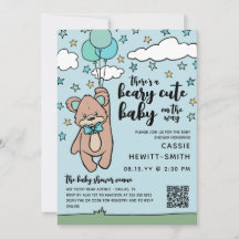 Chá de fraldas de Beary Cute Boy Azul Teal QR Code
