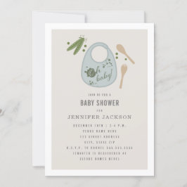 Convite Chá de fraldas de Bebê Azul Bib Peas