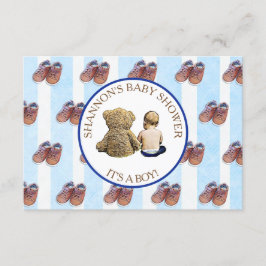 Convite Chá de fraldas de Bebê Azul e Urso Teddy