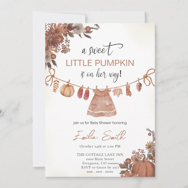 Convite Chá de fraldas De Bebê De Abóbora (Frente)