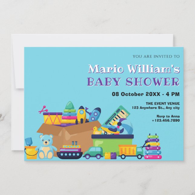 Convite Chá de fraldas de bebê de brinquedos lúdicos (Frente)