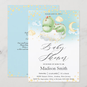 Convite Chá de fraldas de Bebê Dormindo Dinossauro Bonit