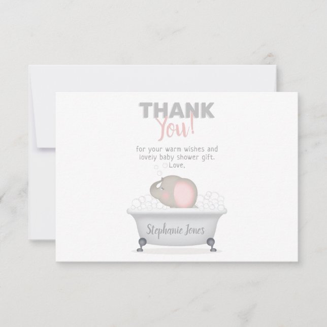 Convite Chá de fraldas de Bebê Elefante Bath Girl (Frente)