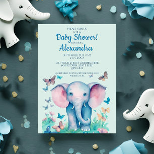 Convite Chá de fraldas de Bebê-Elefante Rosa