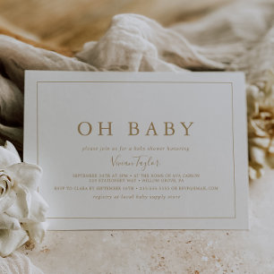 Convite Chá de fraldas de bebê horizontal Dourado minimali
