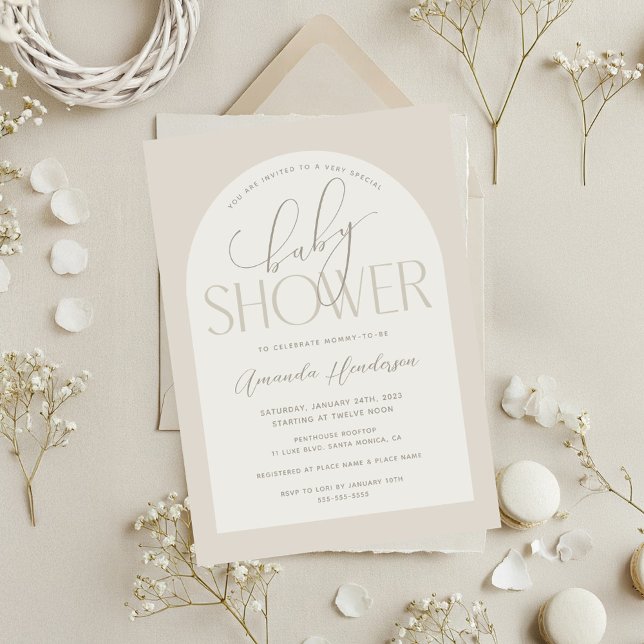 Convite Chá de fraldas de bebê neutro creme (Creamy Neutral Baby Shower Invitation)