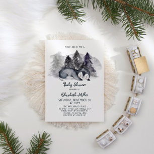 Convite Chá de fraldas de Bebê-Pinguim Sonolento