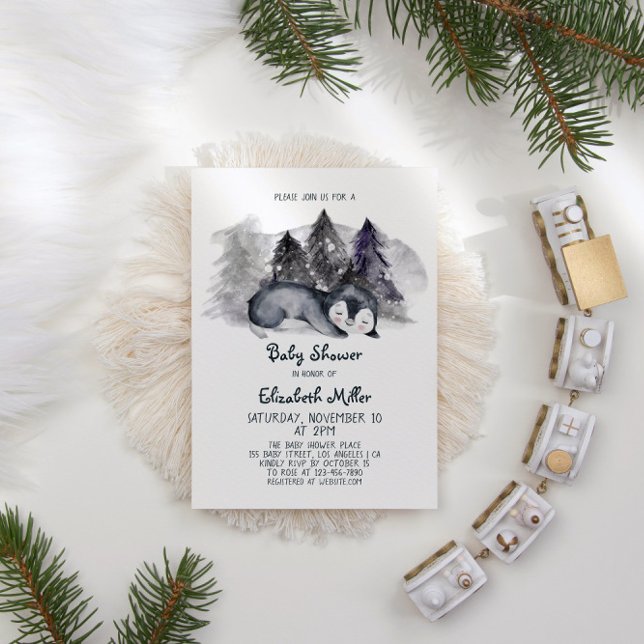 Convite Chá de fraldas de Bebê-Pinguim Sonolento (Criador carregado)