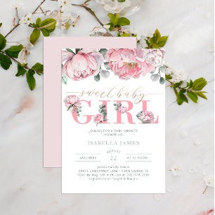 Convite Chá de fraldas De Bebê Rosa E Dourada Com Aquarela