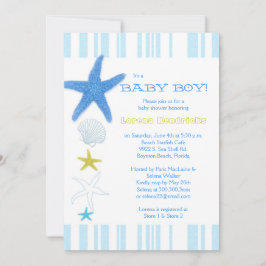 Convite Chá de fraldas de Bebê Strike Baby Boy Blue Beach