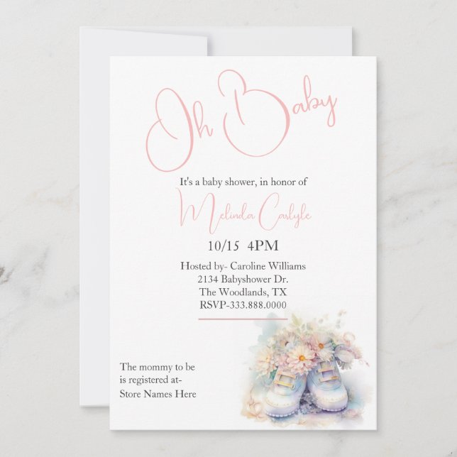 Convite Chá de fraldas de Bebês Branco (Frente)