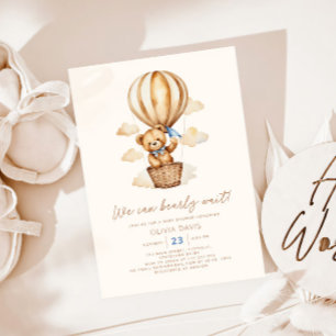 Convite Chá de fraldas de Beige Bear Boy moderno