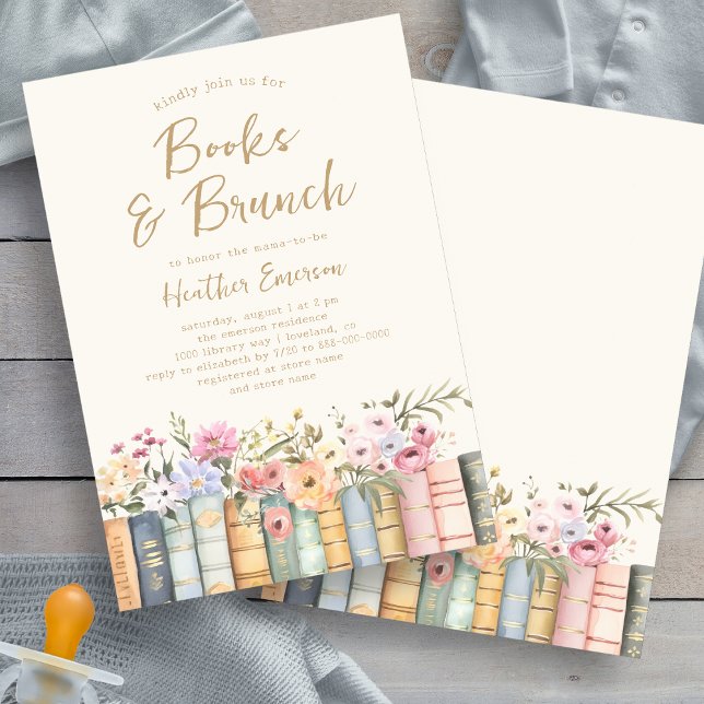 Convite Chá de fraldas de biblioteca (Wildflower Books Library Baby Shower Invitation by Painted Paperie
)