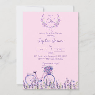Convite Chá de fraldas de bicicleta floral rosa e Lavanda
