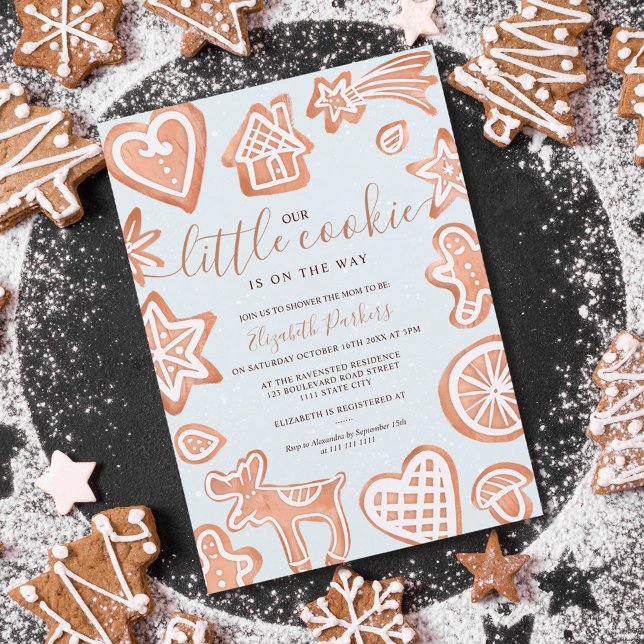 Convite Chá de fraldas de biscoito de Natal de inverno bon (Cute winter Christmas little cookie baby shower Invitation)